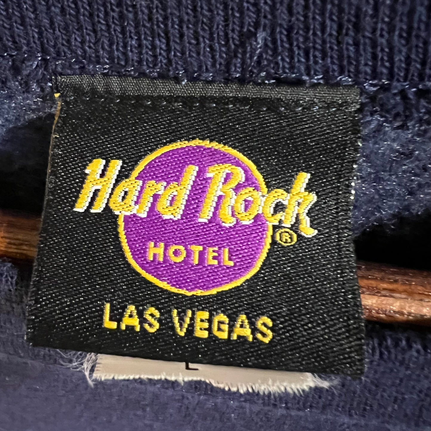 Vintage 90’s Hard Rock Hotel Las Vegas Crewneck Sweatshirt - Size Large - Made In USA - Navy/White