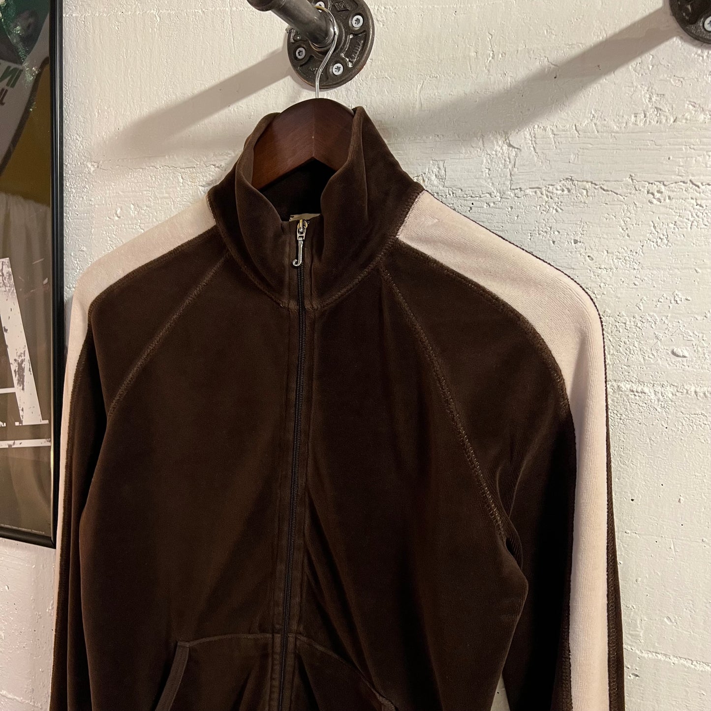 Vintage 2000’s Juicy Couture Velour Zip Up Track Jacket - Size Medium - Made In USA - Brown/Pink