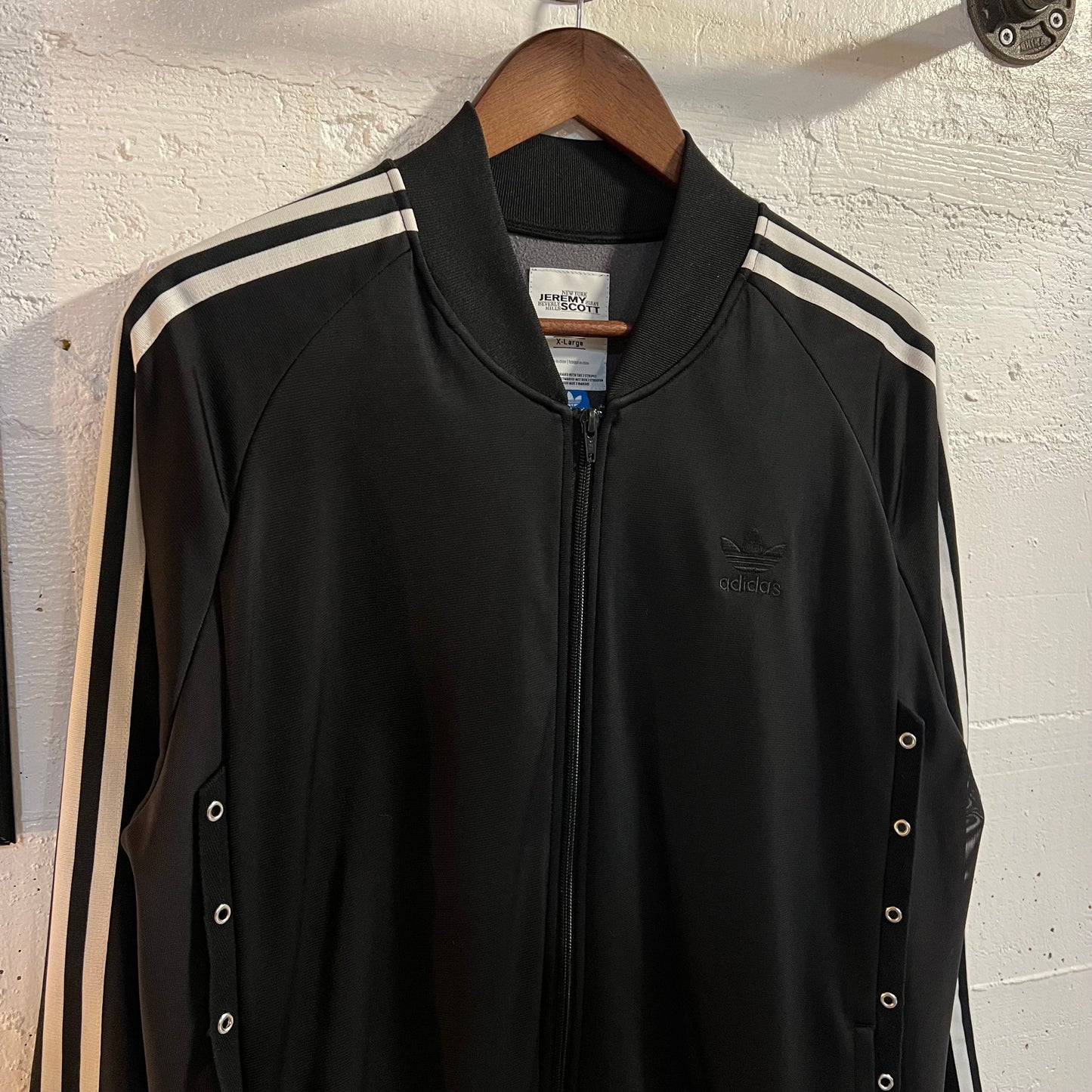 Vintage 2008 Adidas x Jeremy Scott Side Lace Trefoil Track Jacket - Size XL - Black/Black/White