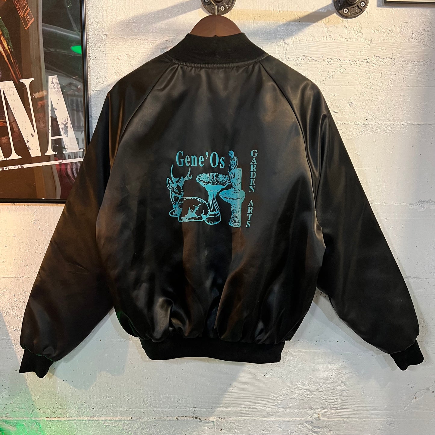 Vintage 1980's Union Made Satin Bomber Jacket - Size Large - Made In USA - Black/Turquoise