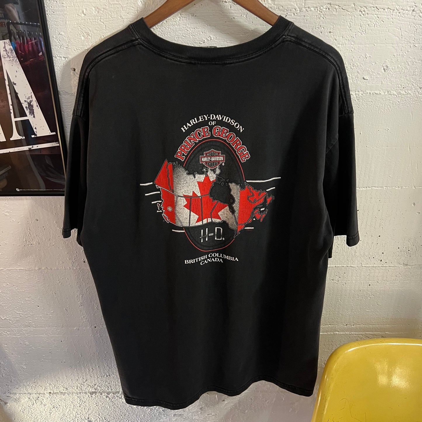 Vintage 2004 Harley Davidson British Columbia, Canada Wolf Graphic T-Shirt - Size XL - Made In Canada - Faded Black/Multi