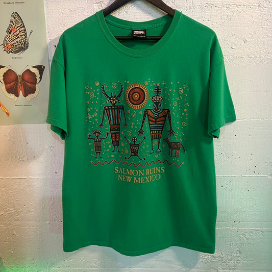 Vintage 90's New Mexico Ruins Petroglyph Puff Print T-Shirt - Size Large - Made In USA - Kelly Green