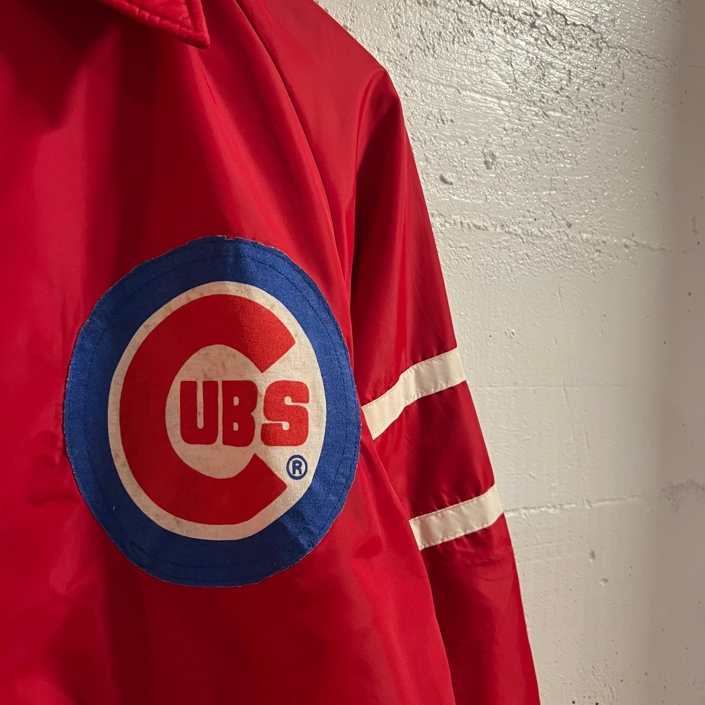 Vintage 70’s/80’s Pla-Jac Chicago Cubs MLB Fleece Lined Nylon Coaches Jacket - Size Medium - Made In USA - Red/White/Blue