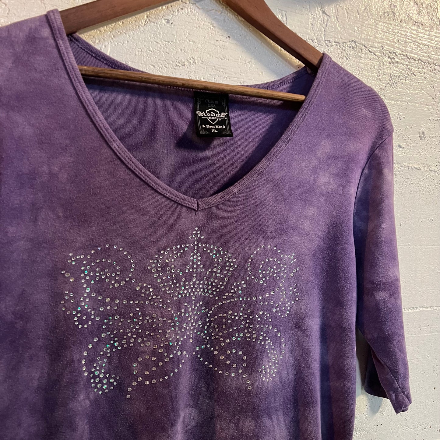 Vintage Women's Dyed Rhinestone Crown Shirt - Size XL - Made In USA - Purple