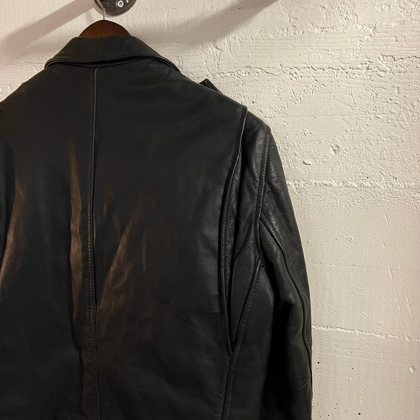 Vintage 1980's Berman's Leather Moto Biker Jacket - Size 14 (Medium) - Genuine Leather - Black