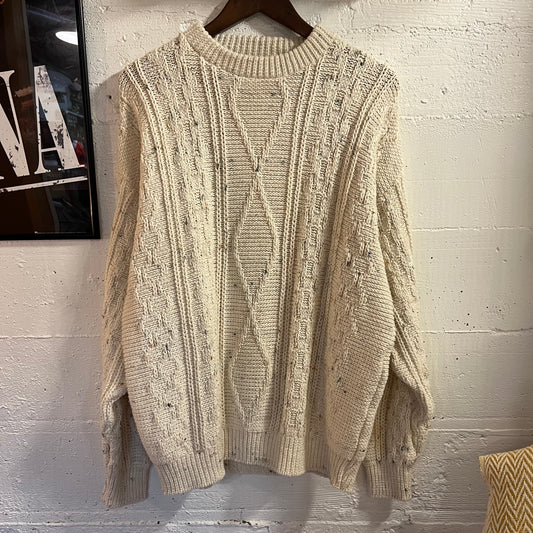Vintage 90’s Shenandoah Heavy Weight Cable Knit Sweater - Size XL - Made In USA - Off White/Multicolor