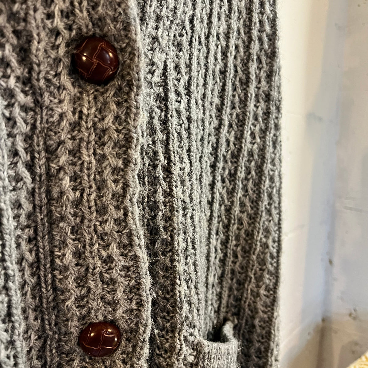 Vintage 70’s/80’s Sears Chunky Knitted Shawl Collar Cardigan Sweater - Size Large - Grey