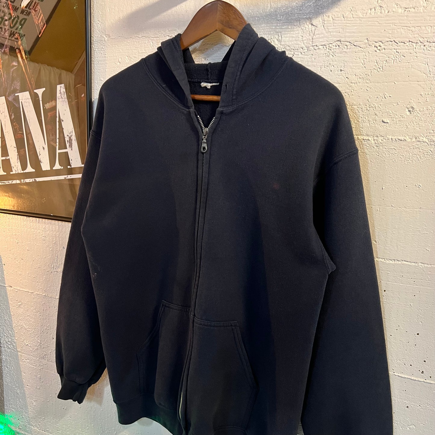 Vintage Blank Zip Up Hoodie Sweatshirt - Size Medium - Navy