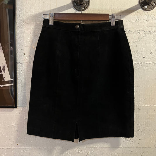 Vintage 90's Paris Sports Club Suede Leather Mini Skirt - Size 3/4 - Black - 100% Leather