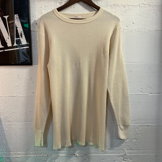 True Vintage 1960's Sears Polar Waffle Knit Cotton Thermal Shirt - Size Large - Made In USA - White/Off-White
