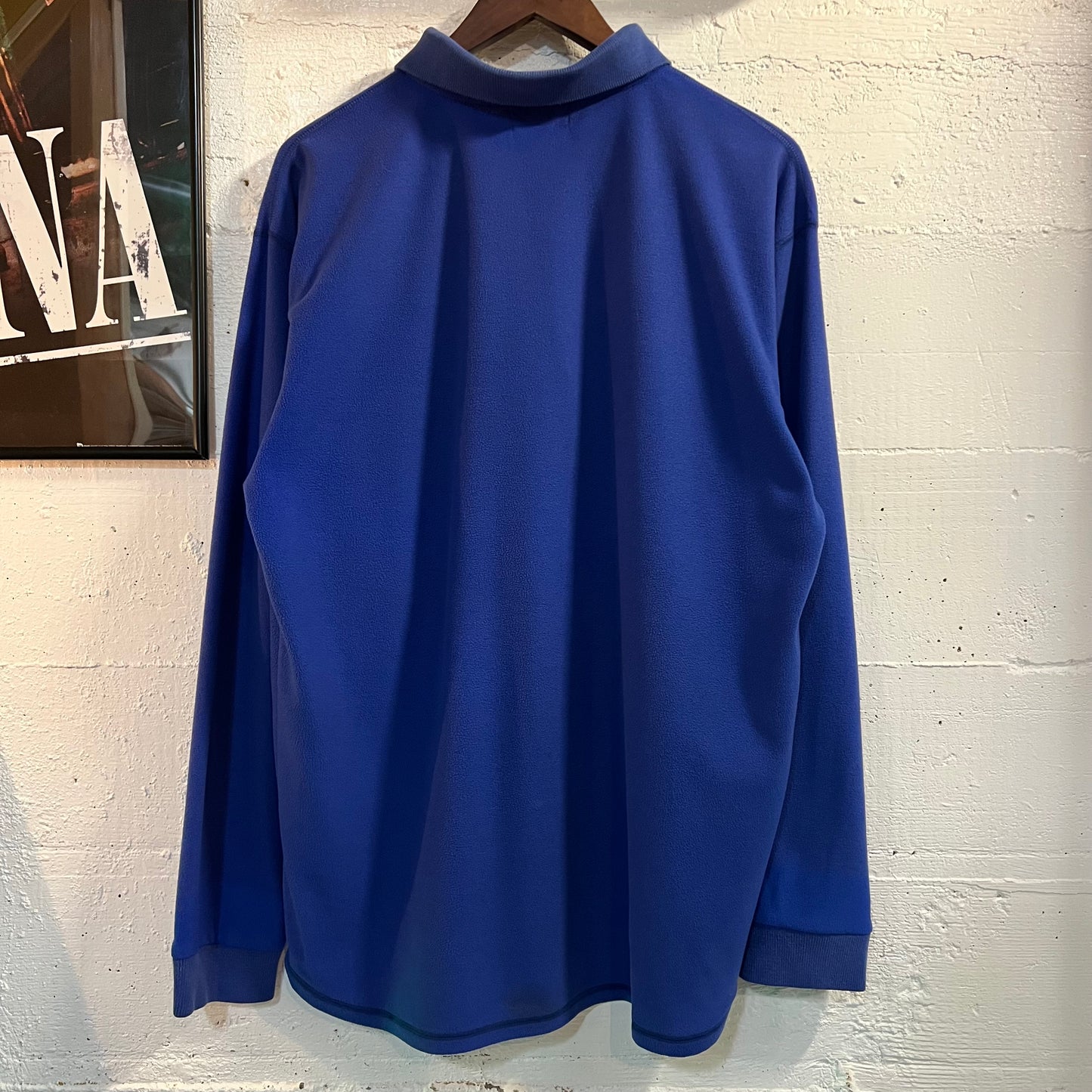 Vintage 80's L.L. Bean Fold Down Collar Pullover Snap Fleece Overshirt - Size Large - Made In USA - Blue/Green