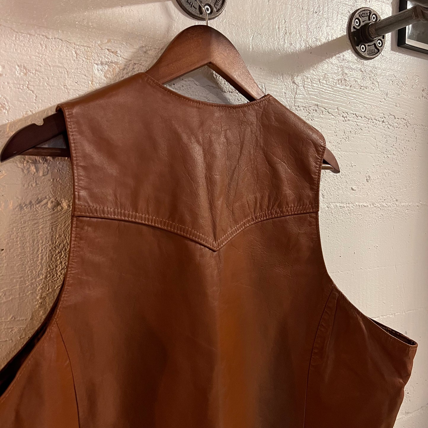 Vintage 90's Western Cut Brown Genuine Leather Vest - Size 48 (XL) - Made In USA - Brown