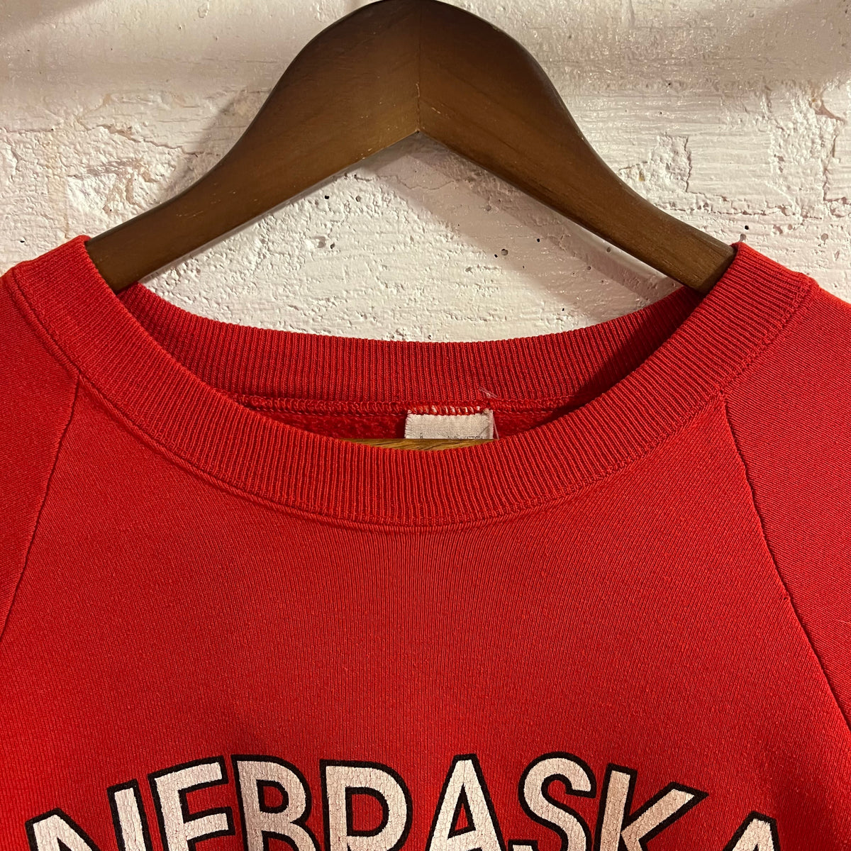 Vintage 80’s Nebraska Huskers Football Raglan Crewneck Sweatshirt - Size Large - Made In USA - Red/White/White