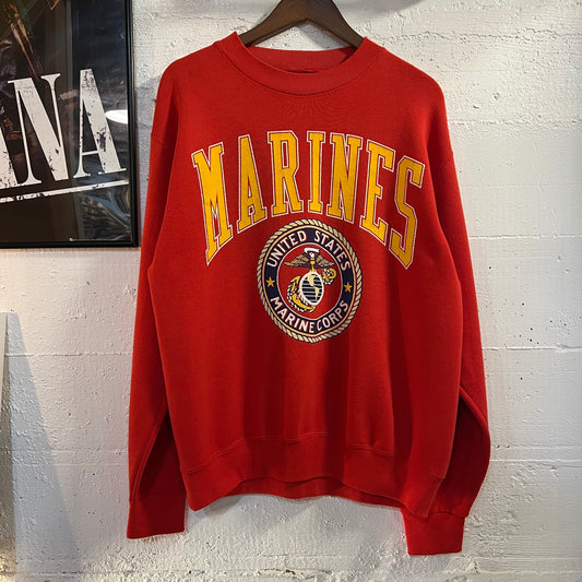 Vintage 90's Distressed United States Marine Corps Crewneck Sweatshirt - Size XL - Red/Yellow/Multi