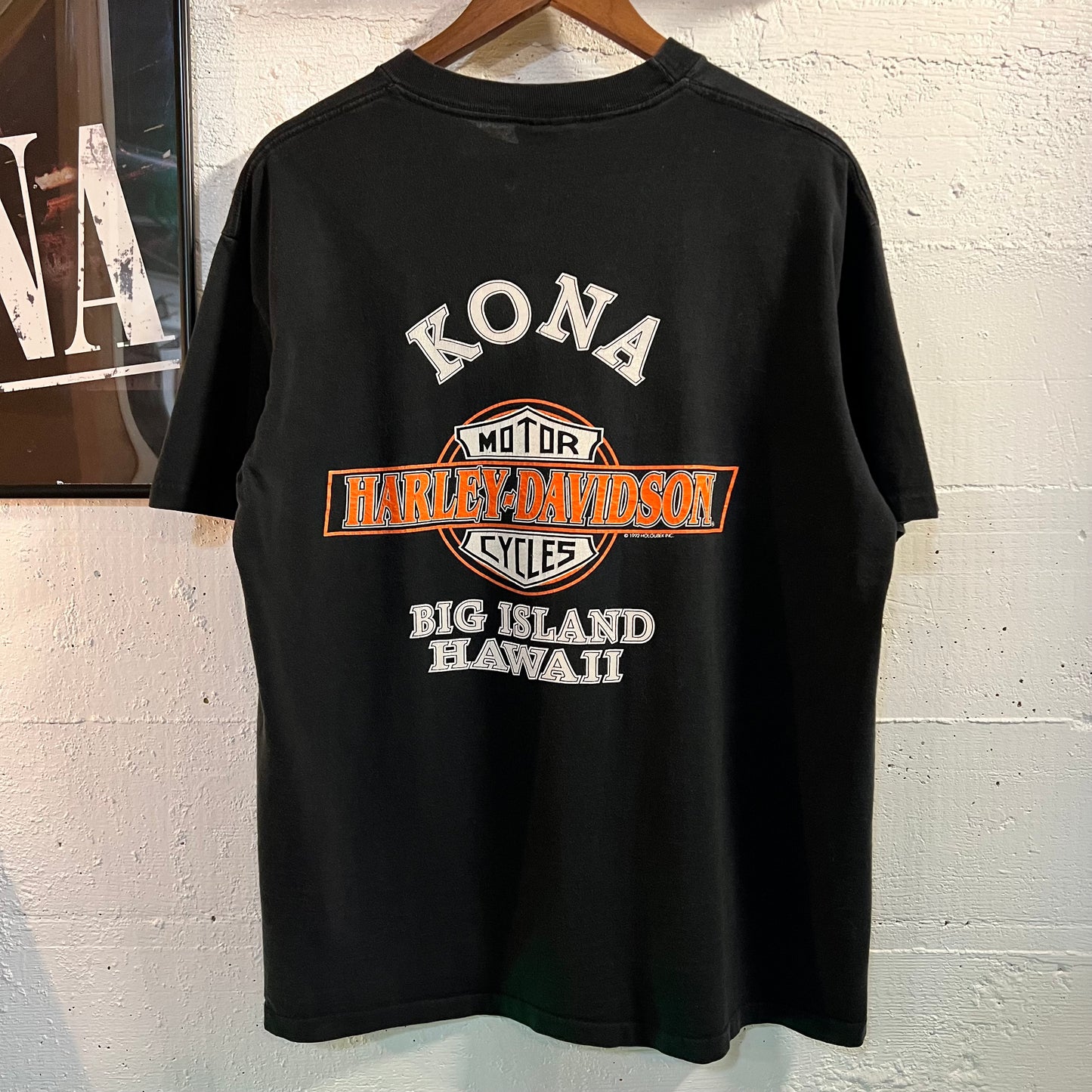 Vintage 1993 Harley Davidson 90th Year Anniversary 'Kona Hawaii' Single Stitch T-Shirt - Size Large - Made In USA - Black