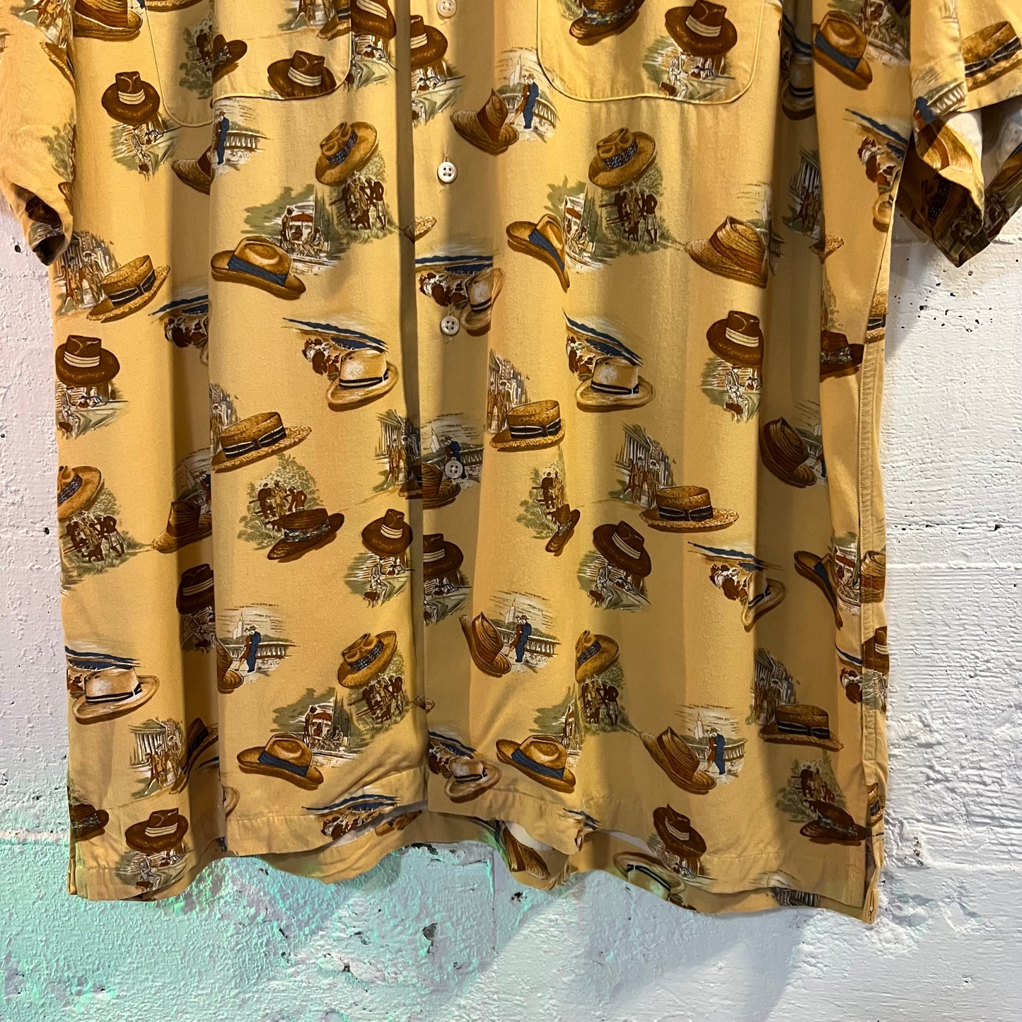Vintage Polo Ralph Lauren Summer Hat All Over Print Rayon Loop Collar Aloha Hawaiian Shirt - Size XL - 100% Rayon