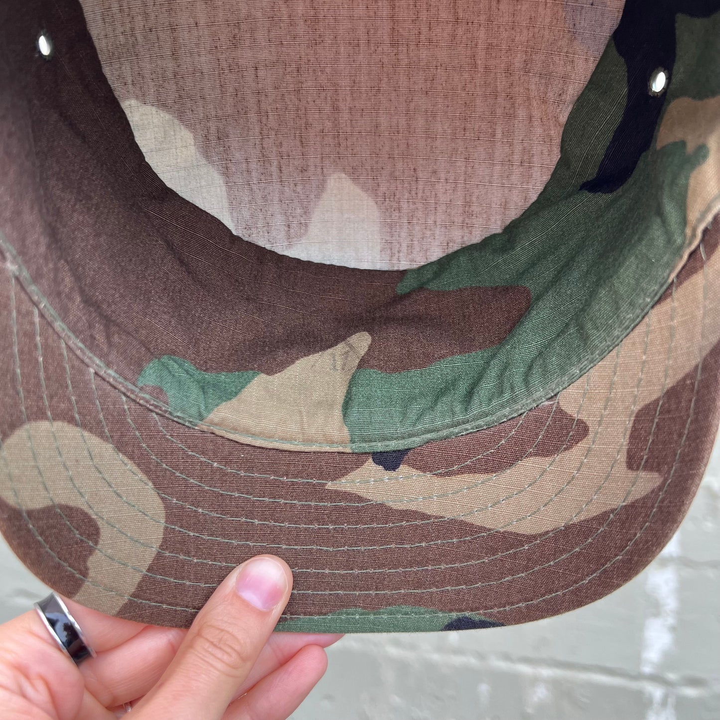 Vintage 90's U.S. Army Woodland Camo Hot Weather Cap - Size 7 - Made In USA - SP0100-97-0321