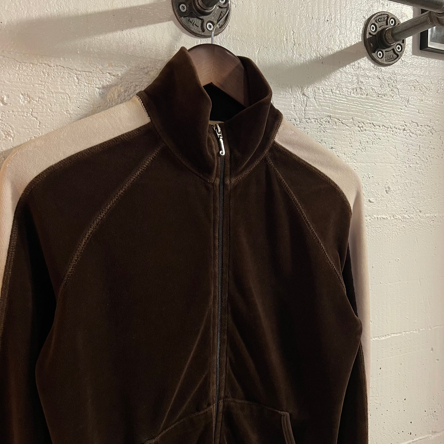 Vintage 2000’s Juicy Couture Velour Zip Up Track Jacket - Size Medium - Made In USA - Brown/Pink