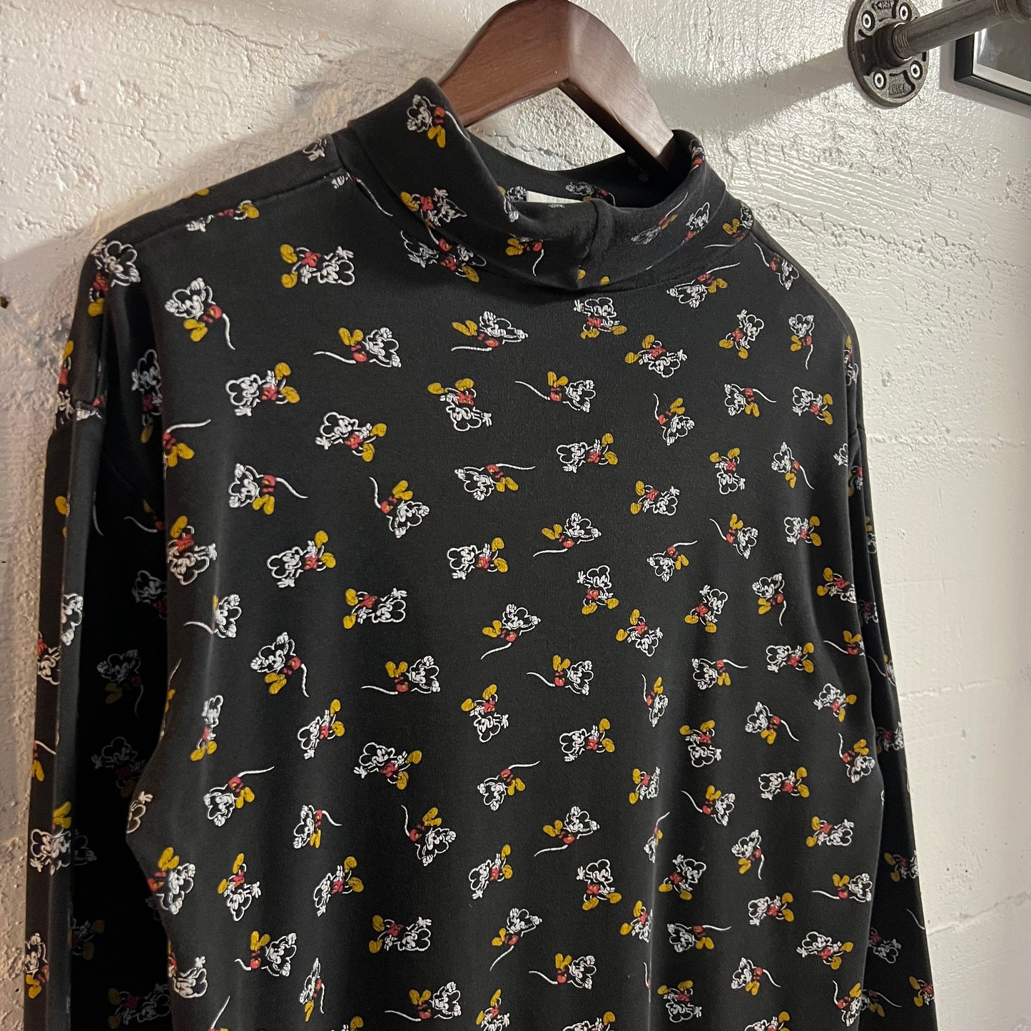 Vintage 80’s Disney Mickey Mouse All Over Print Long Sleeve Turtle Neck Shirt - Size Small - Black/White/Red/Yellow