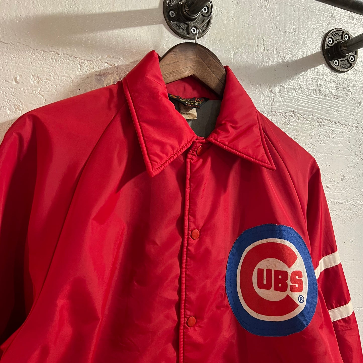 Vintage 70’s/80’s Pla-Jac Chicago Cubs MLB Fleece Lined Nylon Coaches Jacket - Size Medium - Made In USA - Red/White/Blue