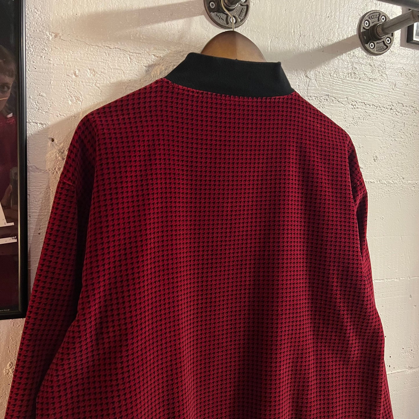 Vintage 2000's Emerica Skateboarding Sherlock Houndstooth Velvet Bomber Jacket - Size XL - Red/Black