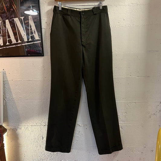 True Vintage 1970's Big Mac JCPenney PennPrest Pleated Workwear Trousers - Size  29" x 31" - Made In USA - Olive -Scovill Zipper