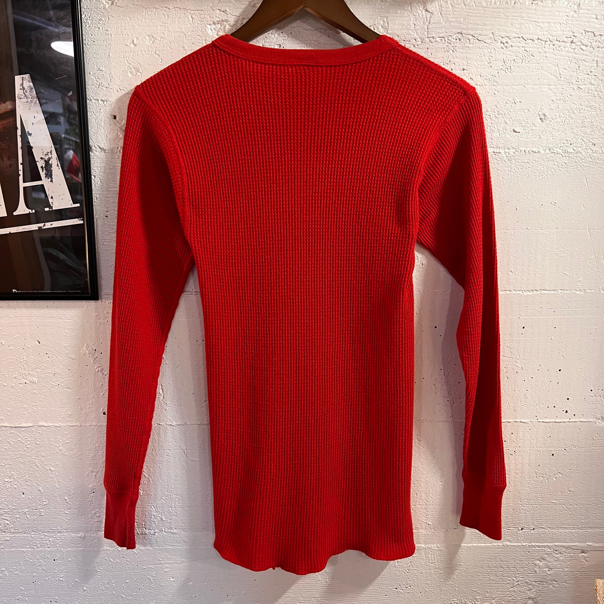 Vintage 80's JCPenney Waffle Knit Long Sleeve Thermal Shirt - Size Youth XL - Made In USA - Cotton/Poly Blend - Red