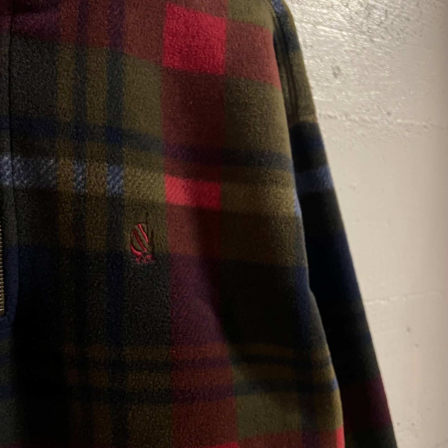 Vintage 90’s Nautica Quarter Zip Plaid Pullover Fleece Jacket - Size Medium - Made In USA - Red/Navy/Olive Green/White