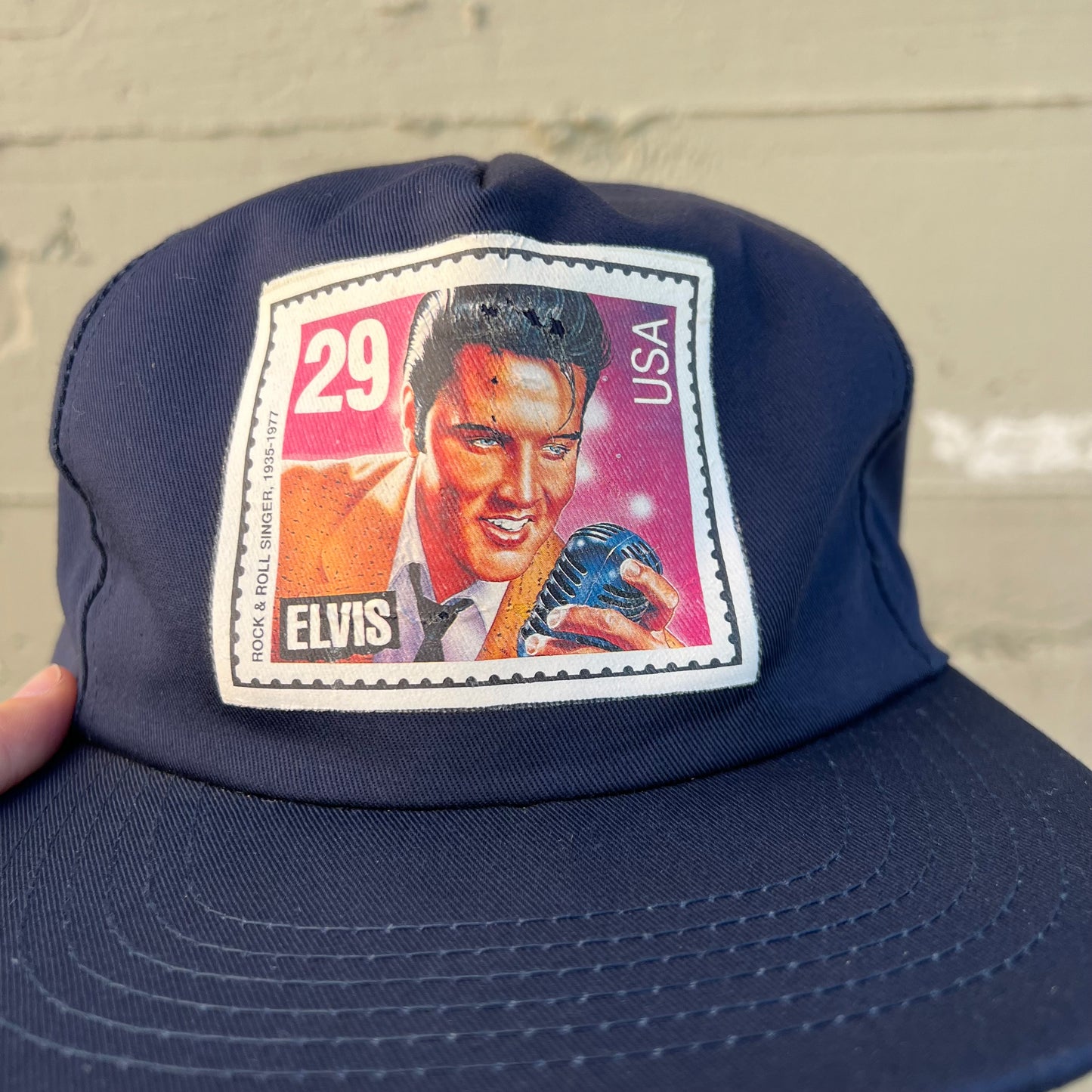 Vintage 90's 1992 Elvis Stamp Snapback Hat - O/S - Navy