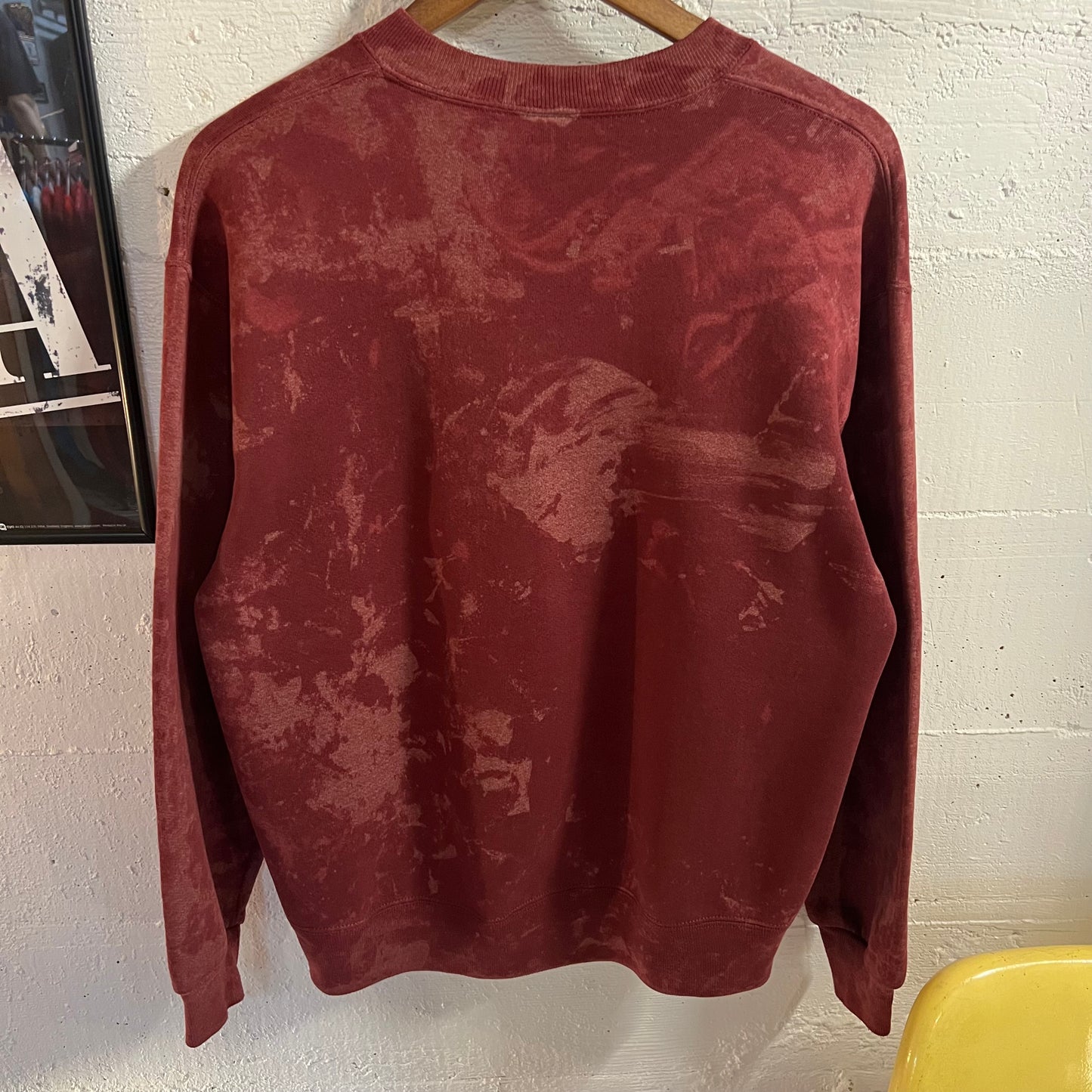 Vintage 90’s Davis County High School Mustangs Acid Washed Puff Print Crewneck Sweatshirt - Size Large - Made In USA - Maroon/Yellow