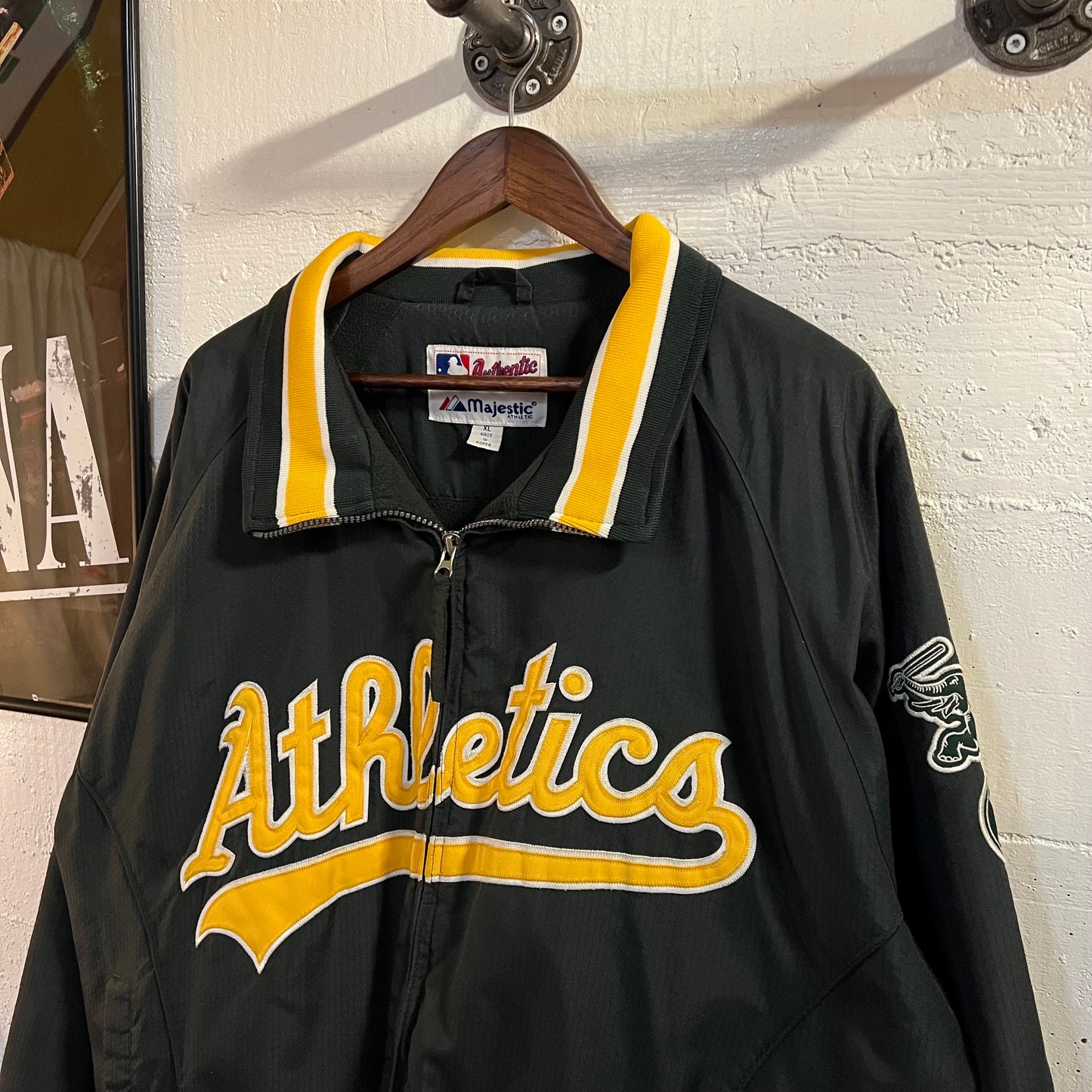 Vintage 90's Oakland Athletics Majestic Authentic Zip Up Jacket - Size XL - Green/Yellow