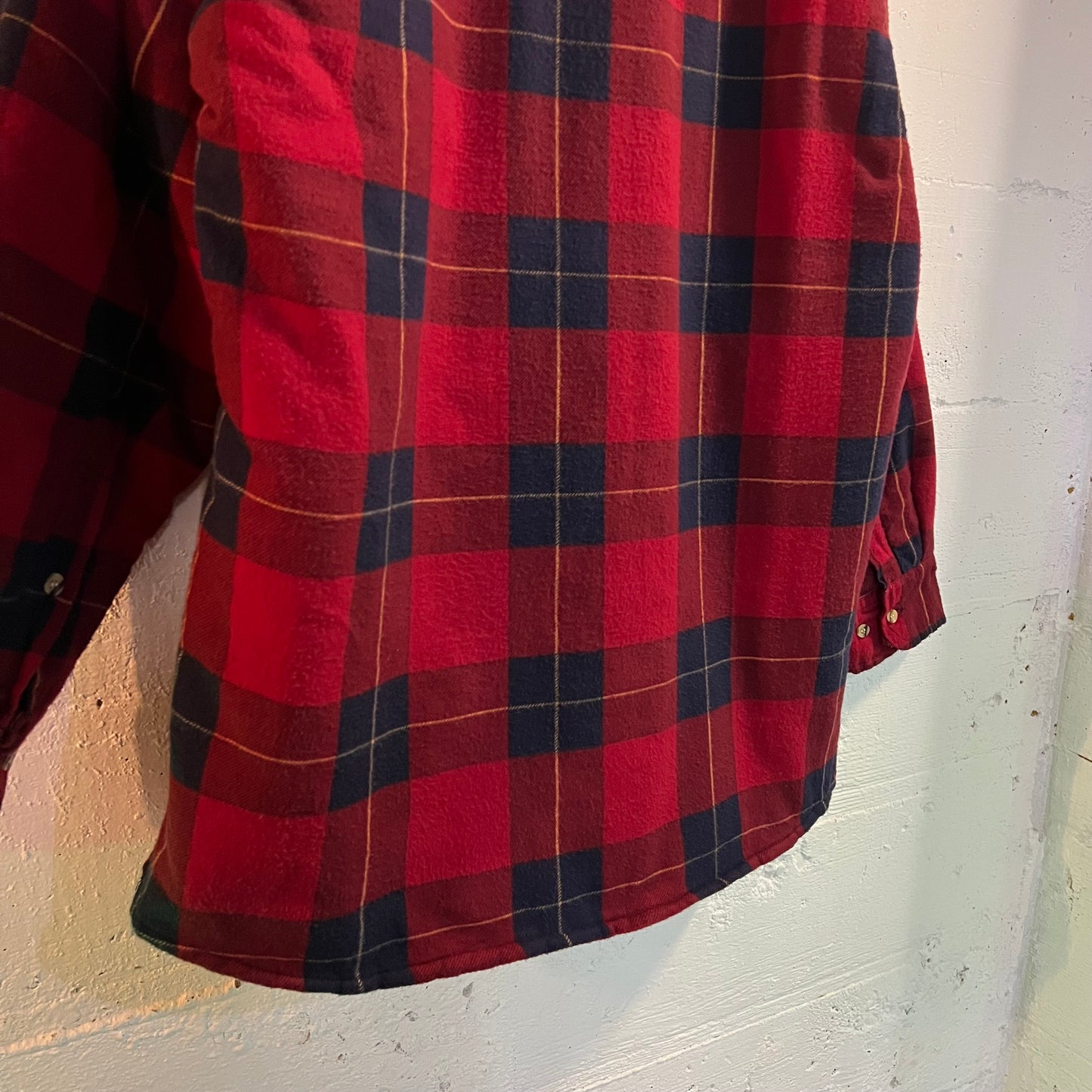 Vintage 90's Quilted Heavyweight Plaid Flannel Overshirt - Size Large - Maroon/Navy Plaid