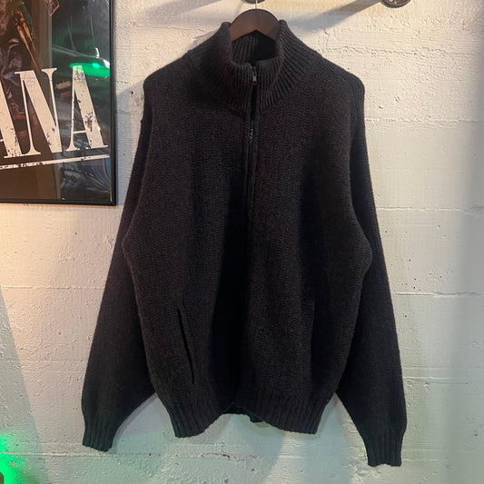 Vintage L.L.Bean 100% Marled Wool Zip-Up Knitted Sweater - Size Large - Made In USA - Blue/Purple/Multi