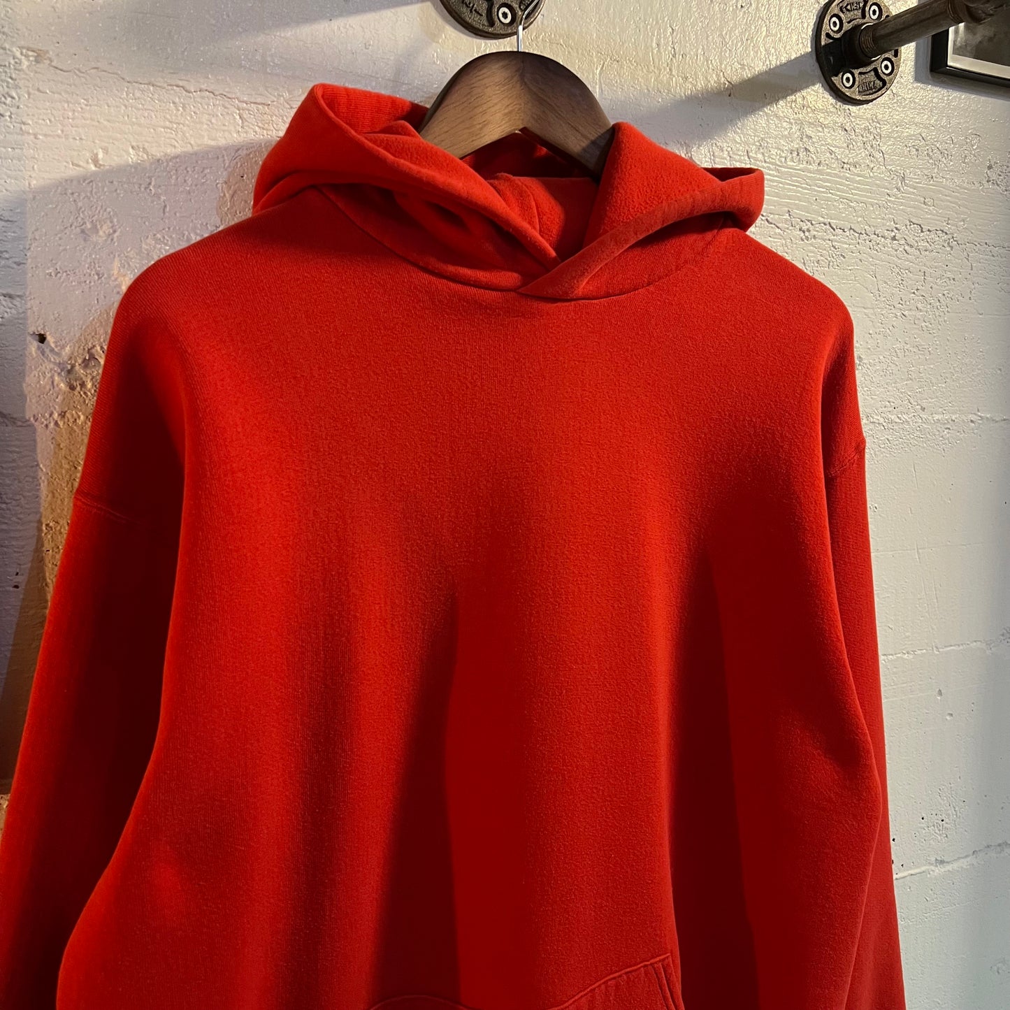Vintage 1980's Russell Athletic Blank Pullover Hoodie Sweatshirt - Size XL - Made In USA - Red