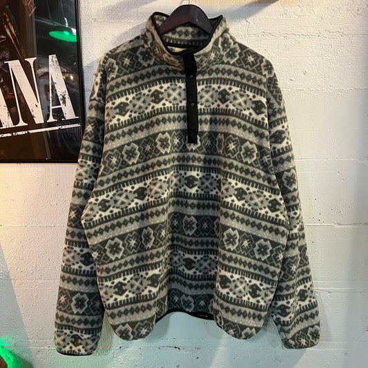Vintage 90's L.L. Bean Pullover Norwegian Snap Fleece Jacket - Size XXL - Made In USA - Grey/White/Black