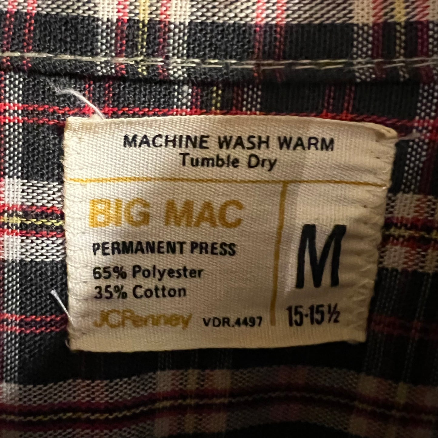 True Vintage 1970's JCPenney's Big Mac Plaid Button Up Flannel Shirt - Size Medium - Made In USA - Red/Navy/White