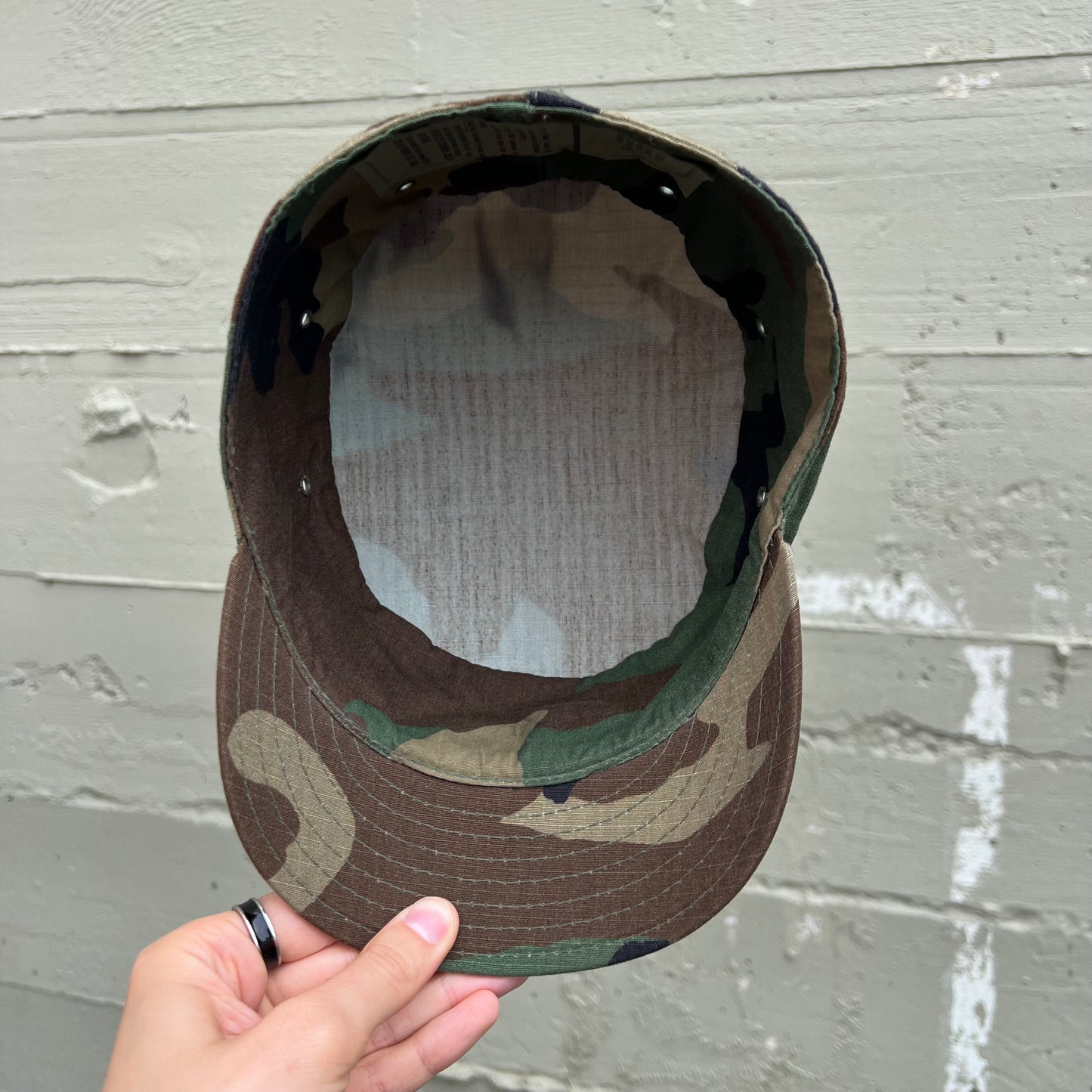 Vintage 90's U.S. Army Woodland Camo Hot Weather Cap - Size 7 - Made In USA - SP0100-97-0321