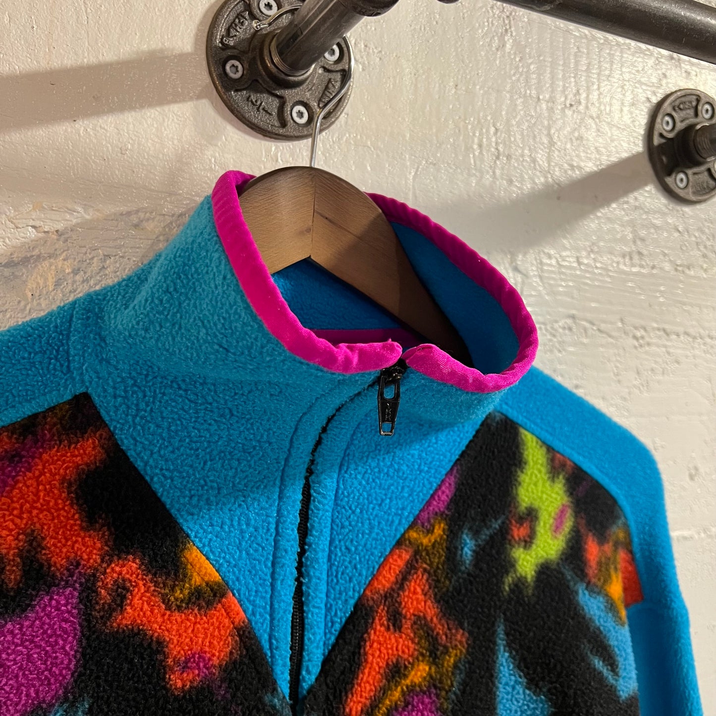 Vintage 80’s Sylvan Peak Ent. 1/4 Zip Fleece Pull Over Jacket - Size Medium - Made In USA - Blue/Black/Pink/Multi