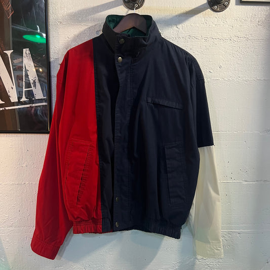 Vintage 90's Expedition Colorblocked Water Resistant Bomber Jacket - Size Medium - Red/White/Navy