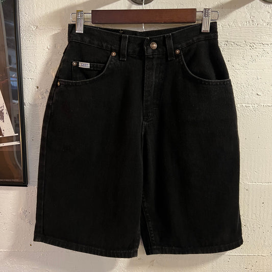 Vintage 80’s Lee High Waisted Baggy Denim Shorts - Size 14 Regular - Union Made In USA - Black