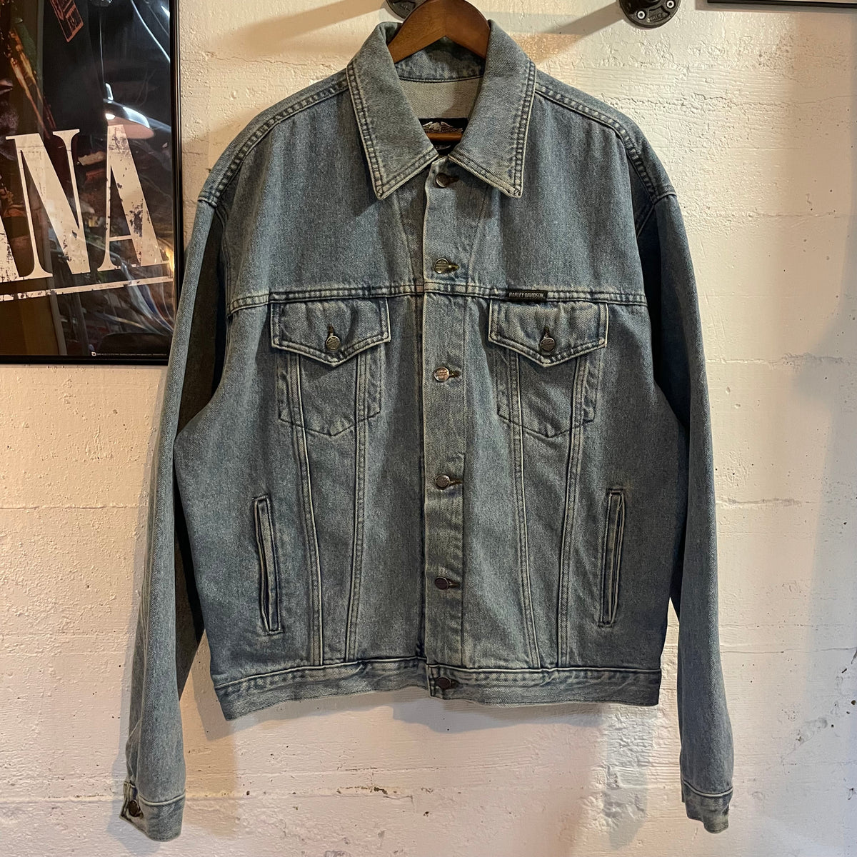 Vintage 90's Harley Davidson Embroidered Bar & Shield Denim Jacket - Size Medium - Made In Canada - 100% Cotton
