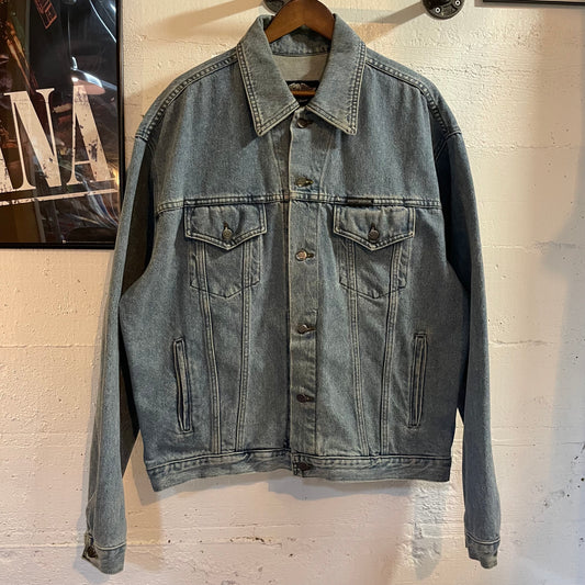 Vintage 90's Harley Davidson Embroidered Bar & Shield Denim Jacket - Size Medium - Made In Canada - 100% Cotton