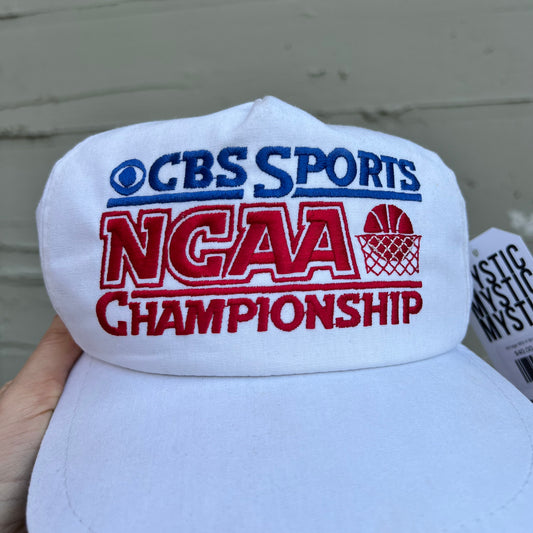 Vintage 90's K-Brand/K-Products CBS Sports NCAA Basketball Championship Embroidered Snapback Hat - O/S - Made In USA  - White