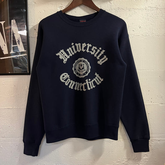 Vintage 1980's University Of Connecticut Collegiate JanSport Crewneck Sweatshirt - Size Medium - Made In USA - Navy
