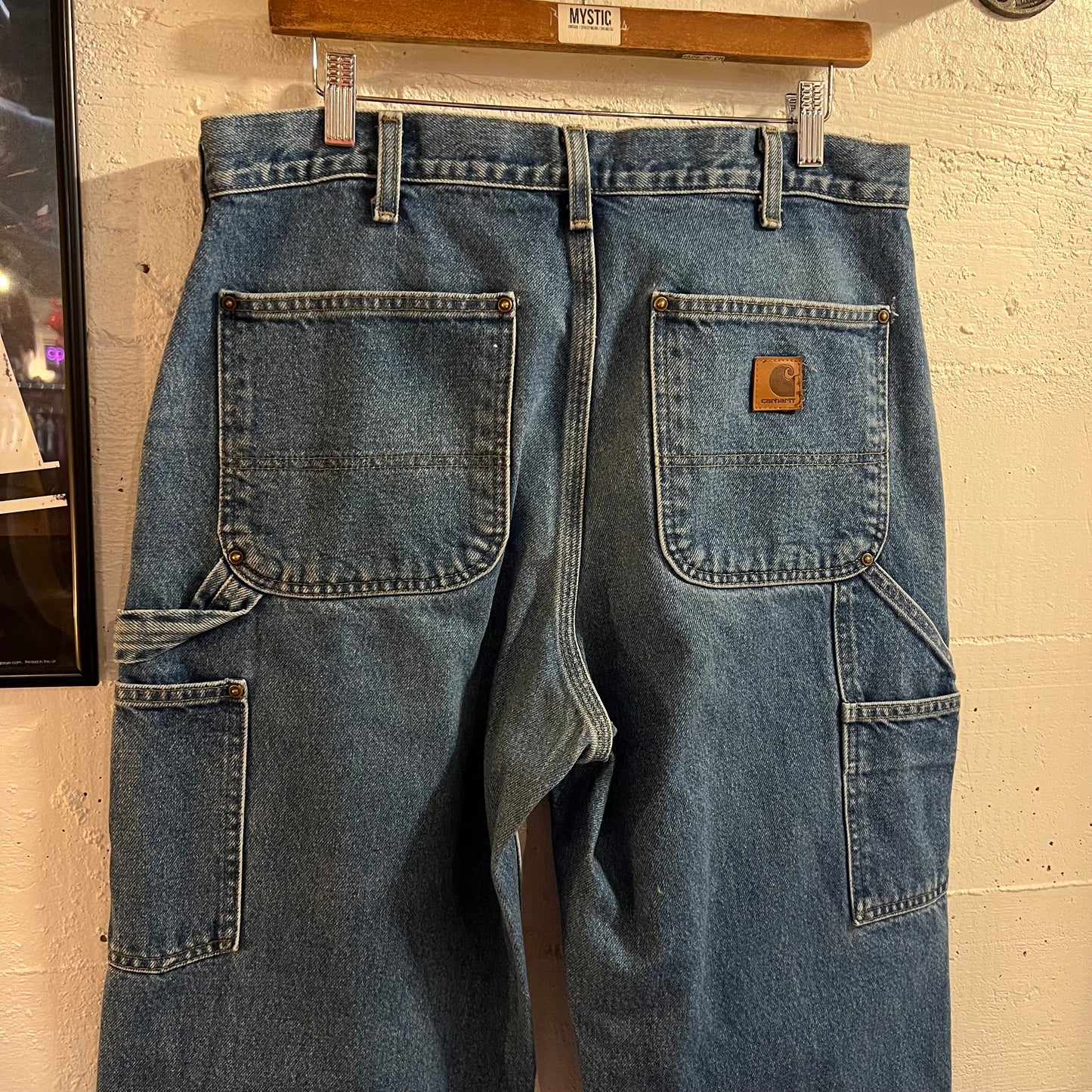 2000's Distressed Carhartt Loose Original Fit Double Knee Denim Carpenter Jeans - Size 33" x 30" - Mid Wash Indigo