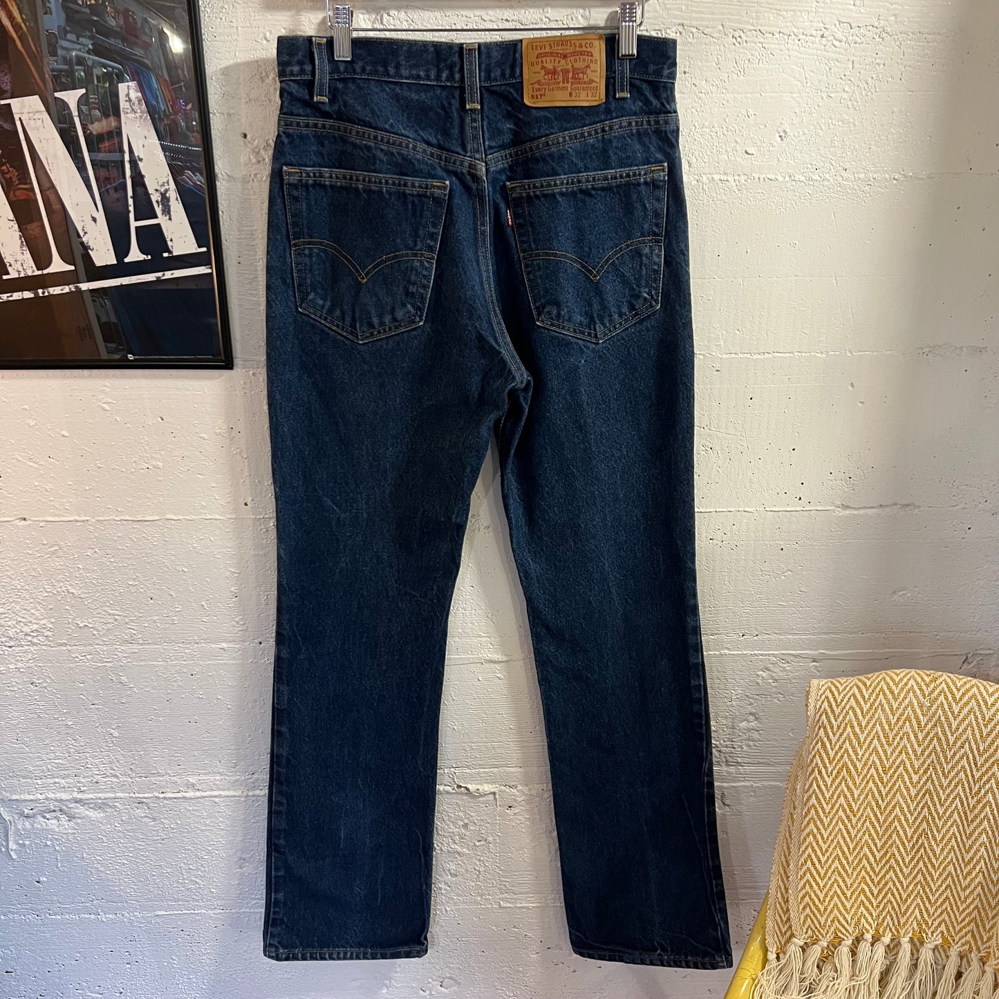 Vintage 90's Levi's 517 Boot Cut Dark Wash Denim Jeans - 30" x 32" - Made In USA - Dark Wash Indigo