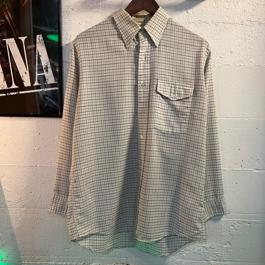 Vintage L.L. Bean Gingham Plaid Long Sleeve Button Down Oxford Shirt - Size Large - Made In USA - White-Off White-Green
