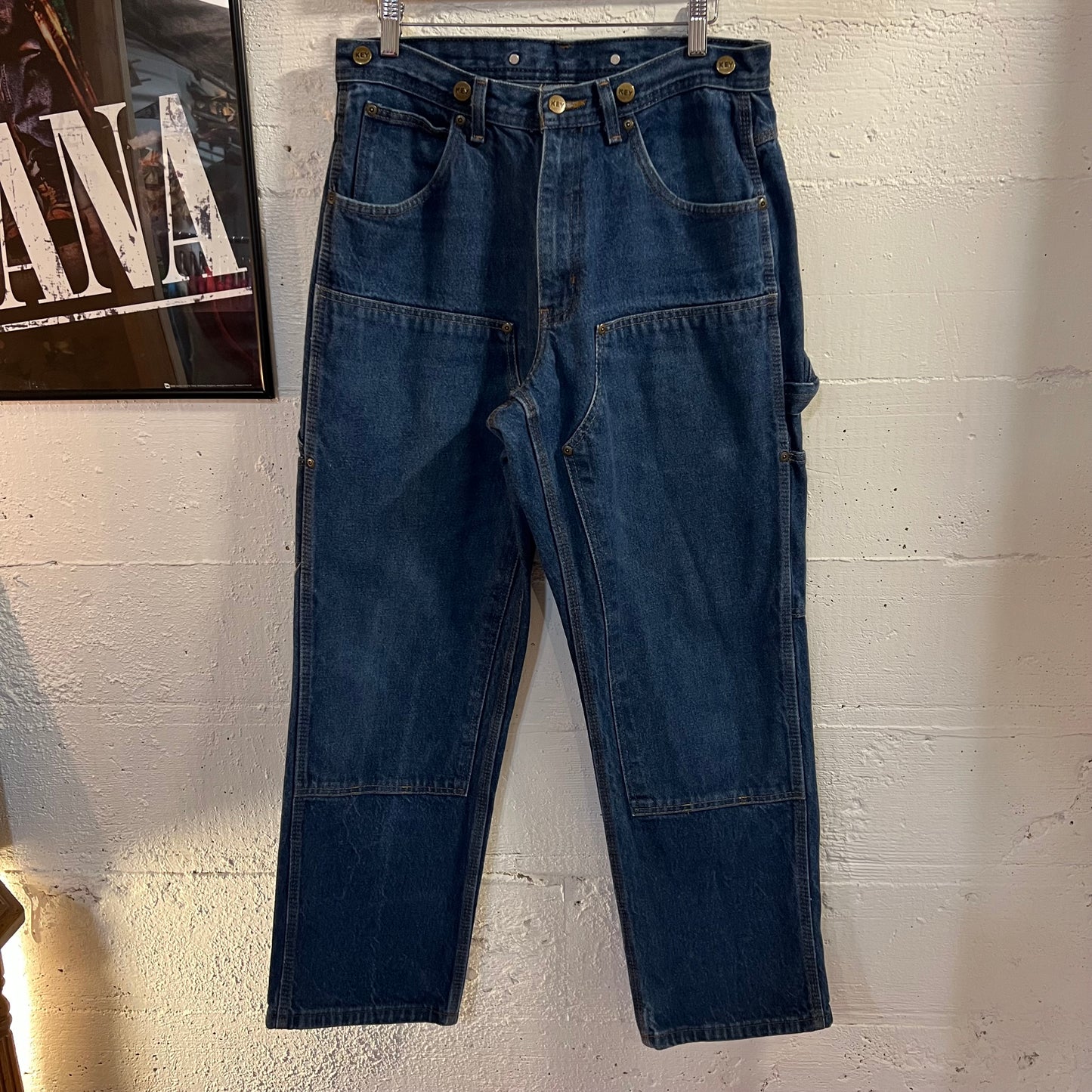 Vintage 90’s Key Double Knee Carpenter Denim Jeans - Size 32x30 - Dark Wash