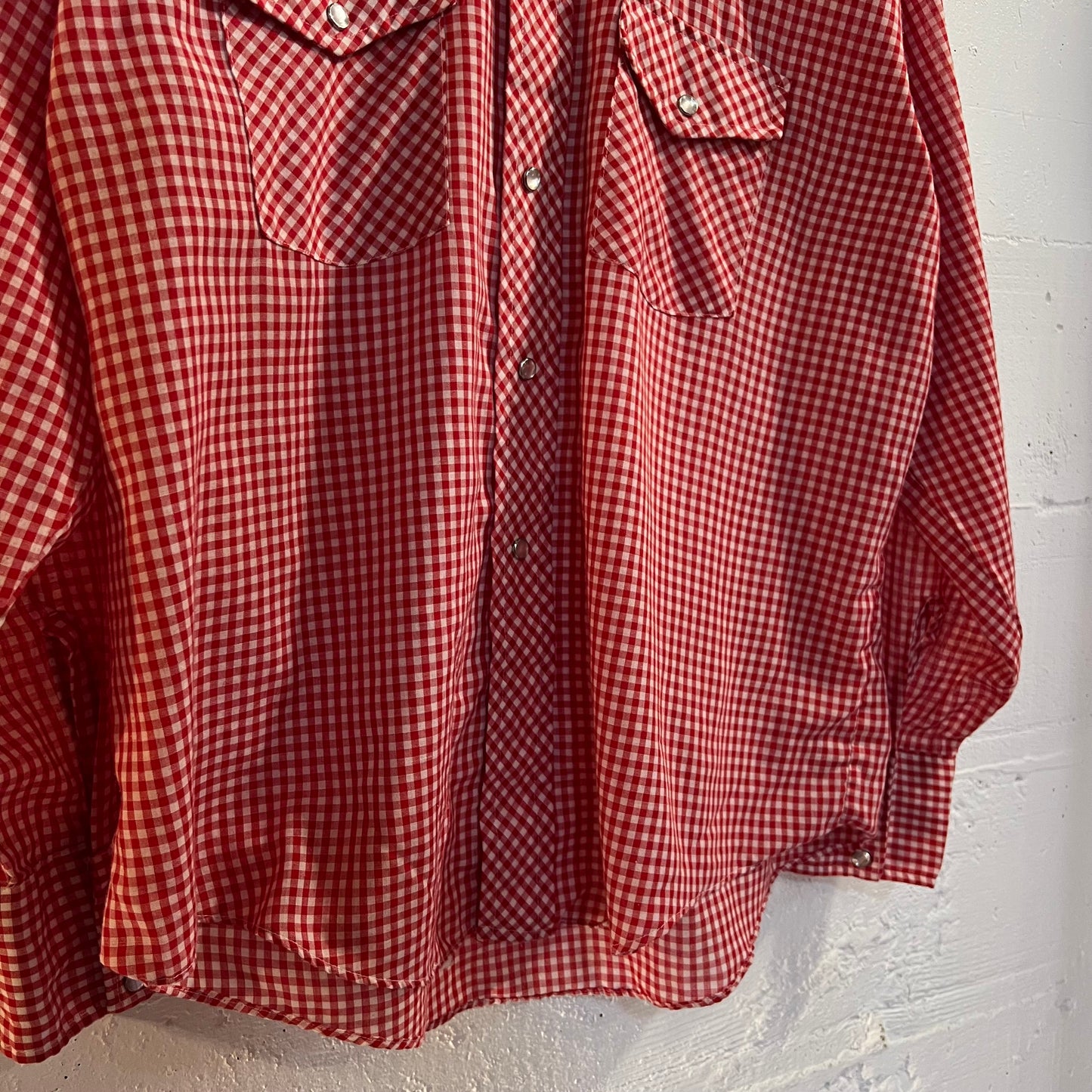 True Vintage 1970's Montgomery Ward Western Wear Gingham Plaid Pearl Snap Western Shirt - Size XL (17-17.5) - Made In USA