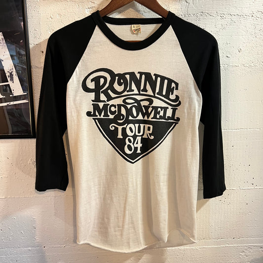 Vintage 1984 Screen Stars Ronnie McDowell Tour Raglan Baseball Single Stitch T-Shirt - Size Small - Made In USA - White/Black